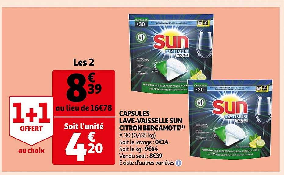 capsules lave-vaisselle sun citron bergamote