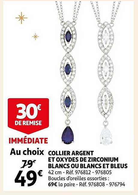 collier argent et oxydes de zirconium blancs ou blancs et bleus