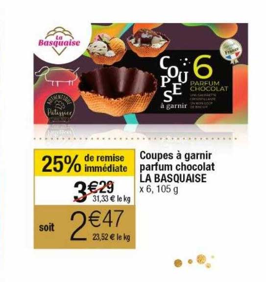 coupes à garnir parfum chocolat la basquaise