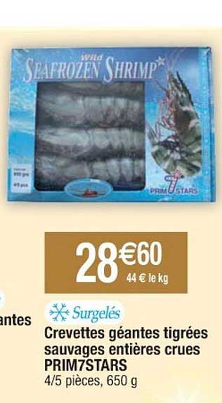 crevettes géantes tigrées sauvages entières crues prim7stars