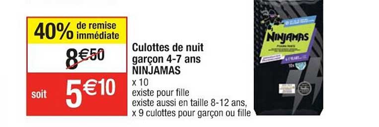 culottes de nuit garçon 4-7 ans ninjamas