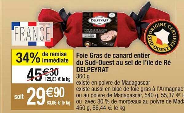 foie gras de canardt entier du sud-ouest au sel de l'île de ré delpeyrat