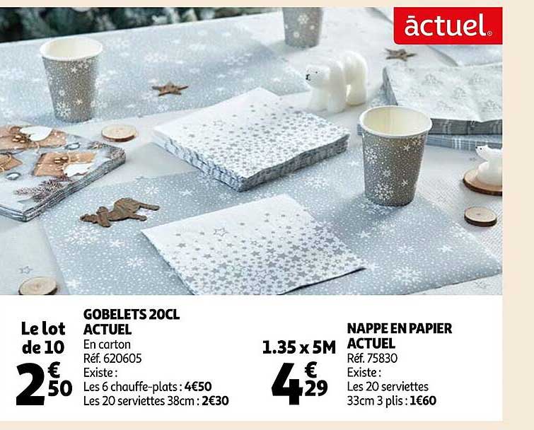 gobelets 20cl actuel, nappe en papier actuel
