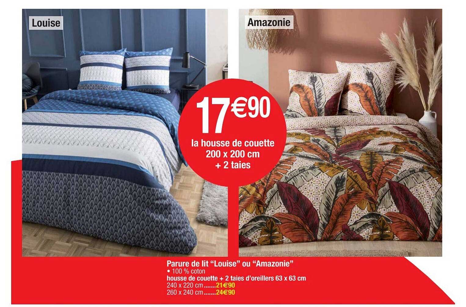 la housse de couette 200 x 200 cm + 2 taies, parure de lit "louise" ou "amazonie"