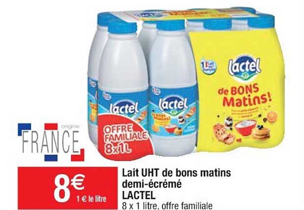 lait uht de bons matins demi-écrémé lactel