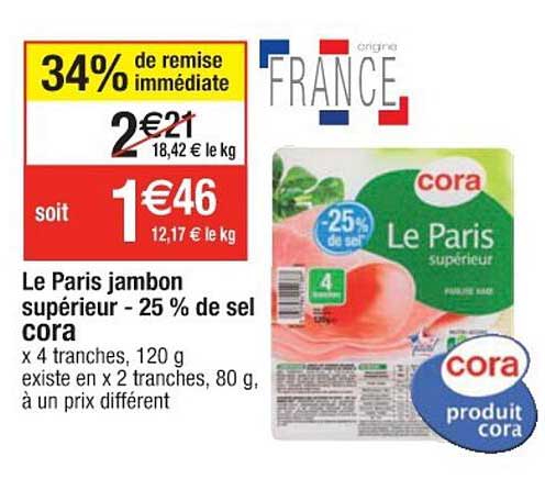 Le Paris Jambon Supérieur -25% De Sel Cora