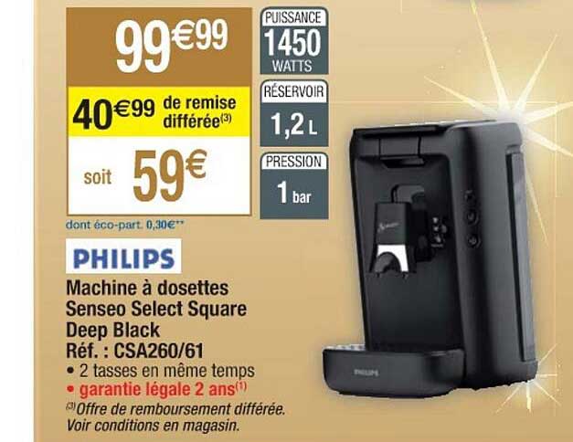 machine à dosettes senseo select square deep black philips