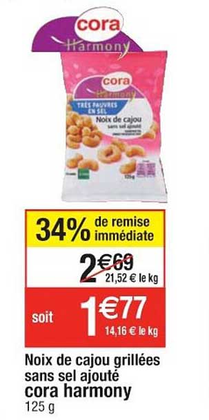 noix de cajou grillées sans sel ajouté cora harmony
