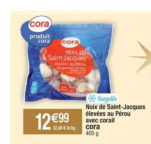 noix de saint-jacques élevées au pérou avec corail cora