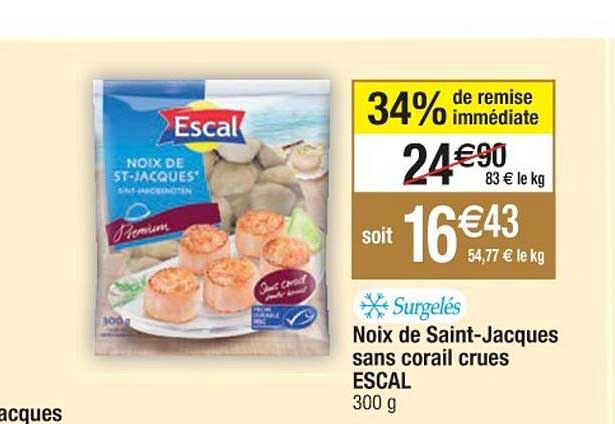 noix de saint-jacques sans corail crues escal