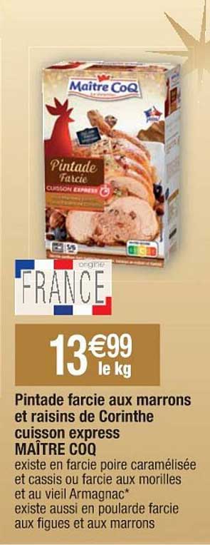 pintade farcie aux marrons et raisins de corinthe cuisson express maître coq