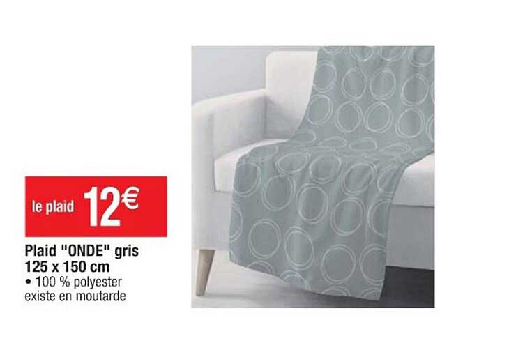 plaid "onde" gris 125 x 150 cm