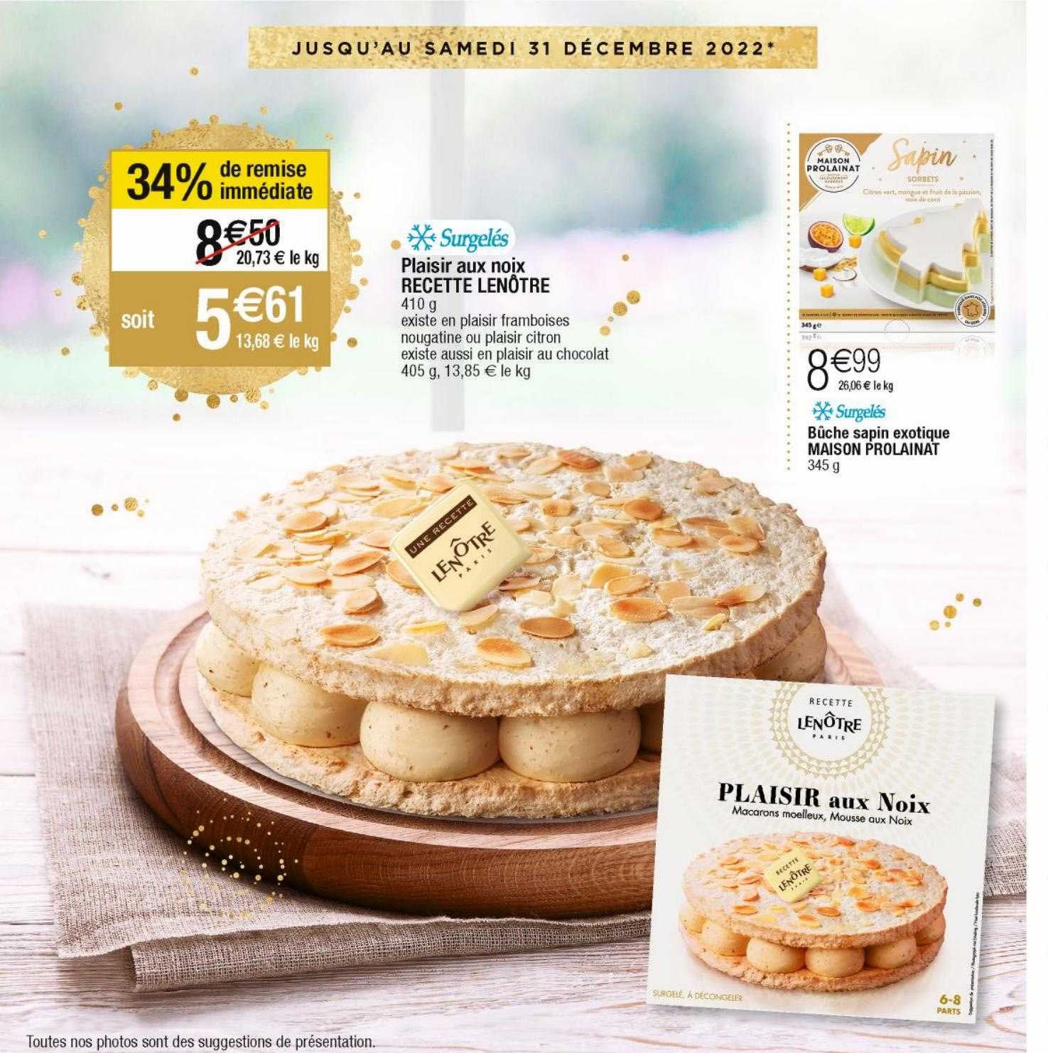 plaisir aux noix recette lenôtre, bûche sapin exotique maison prolainat