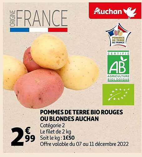 Pommes De Terre Bio Rouges Ou Blondes Auchan