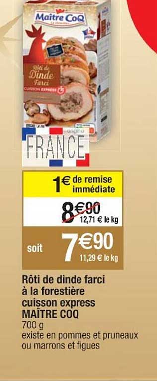 rôti de dinde farci à la forestière cuisson express maître coq