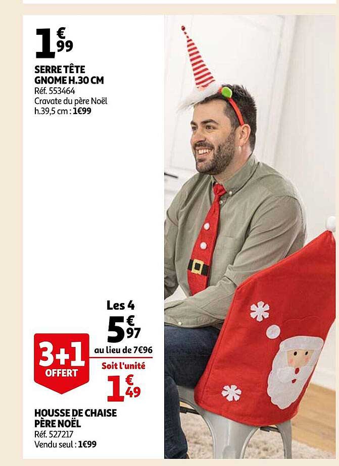 serre tête gnome h. 30 cm, housse de chaise père noël