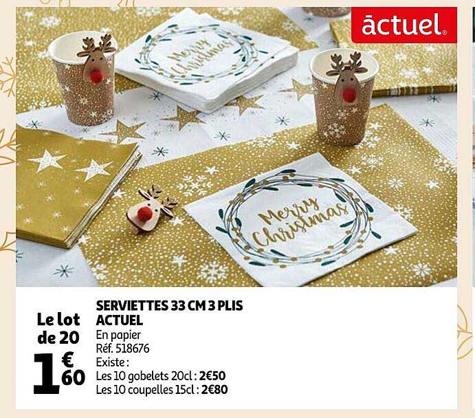 serviettes 33 cm 3 plis actuel