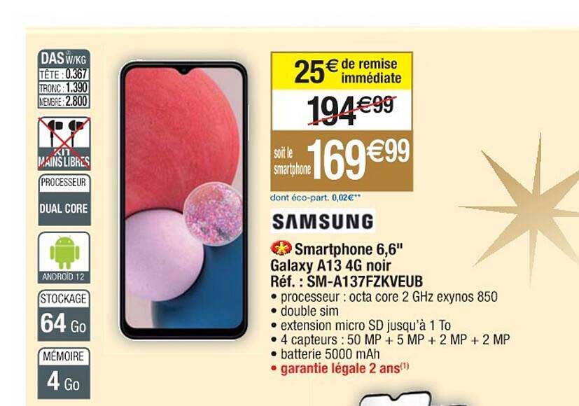 smartphone 6,6" samsung galaxy a13 4g noir