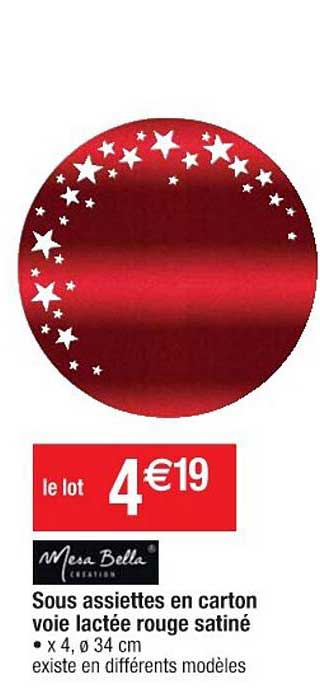 sous assiettes en carton voie lactée rouge satiné mesa bella