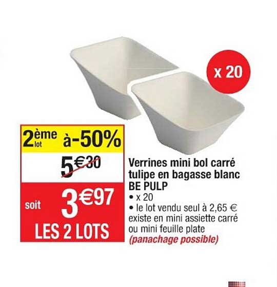 verrines mini bol carré tulipe en bagasse blanc be pulp