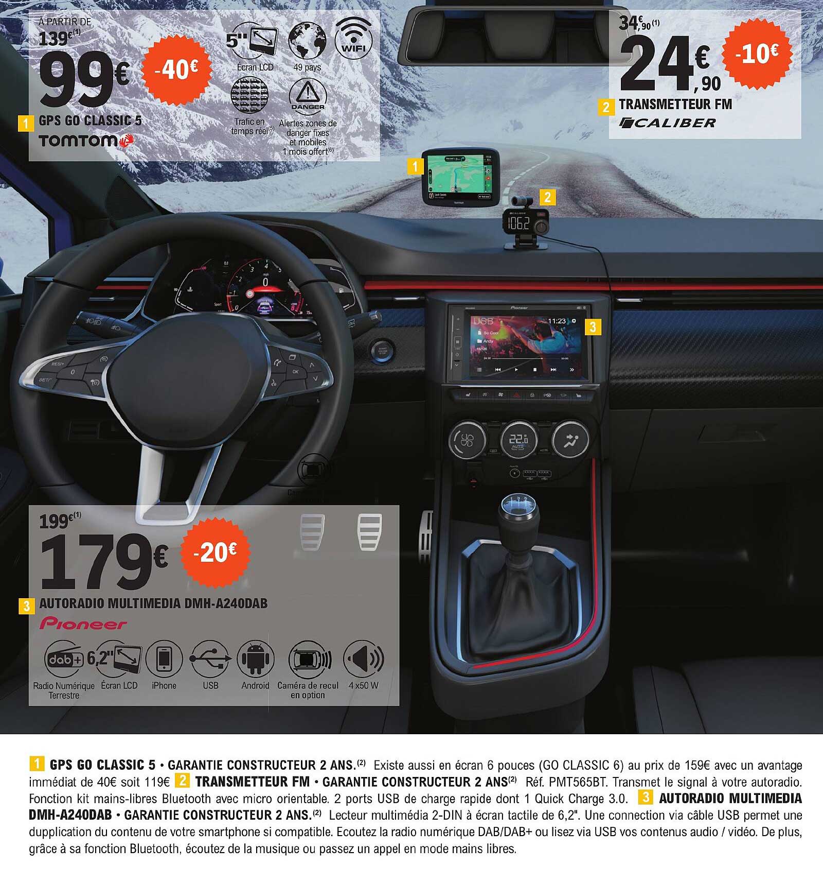 gps go classic 5 tom tom, transmetteur fm caliber, autoradio multimédia dmh-a240dab pioneer