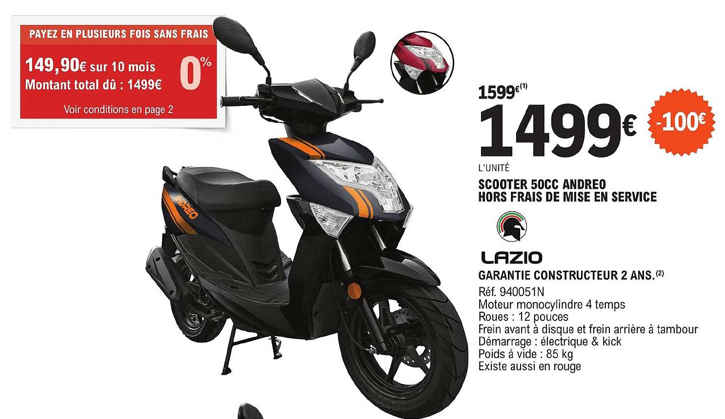 scooter 50cc andreo hors frais de mise en service lazio