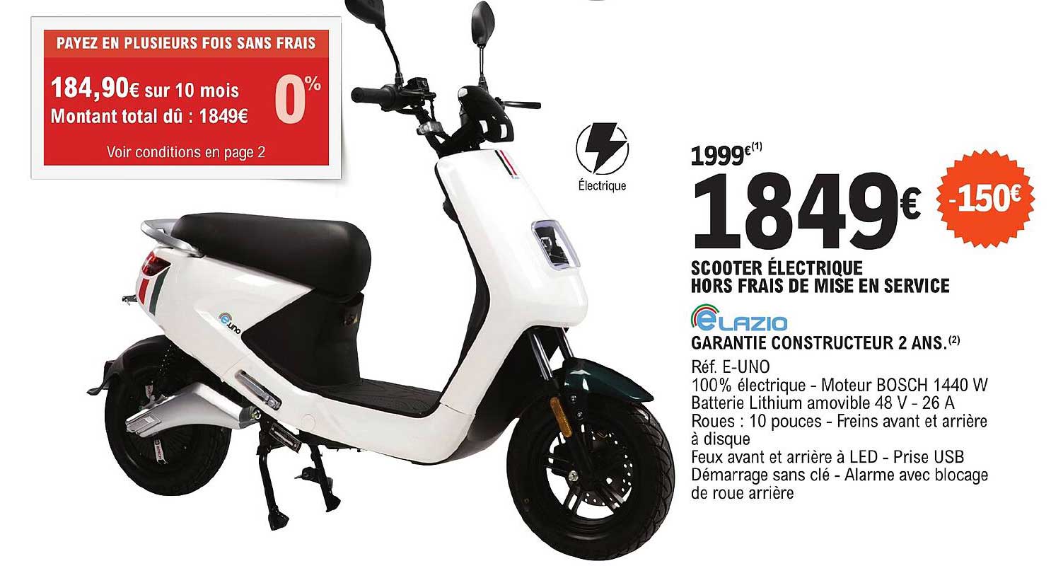 scooter électrique hors frais de mise en service lazio