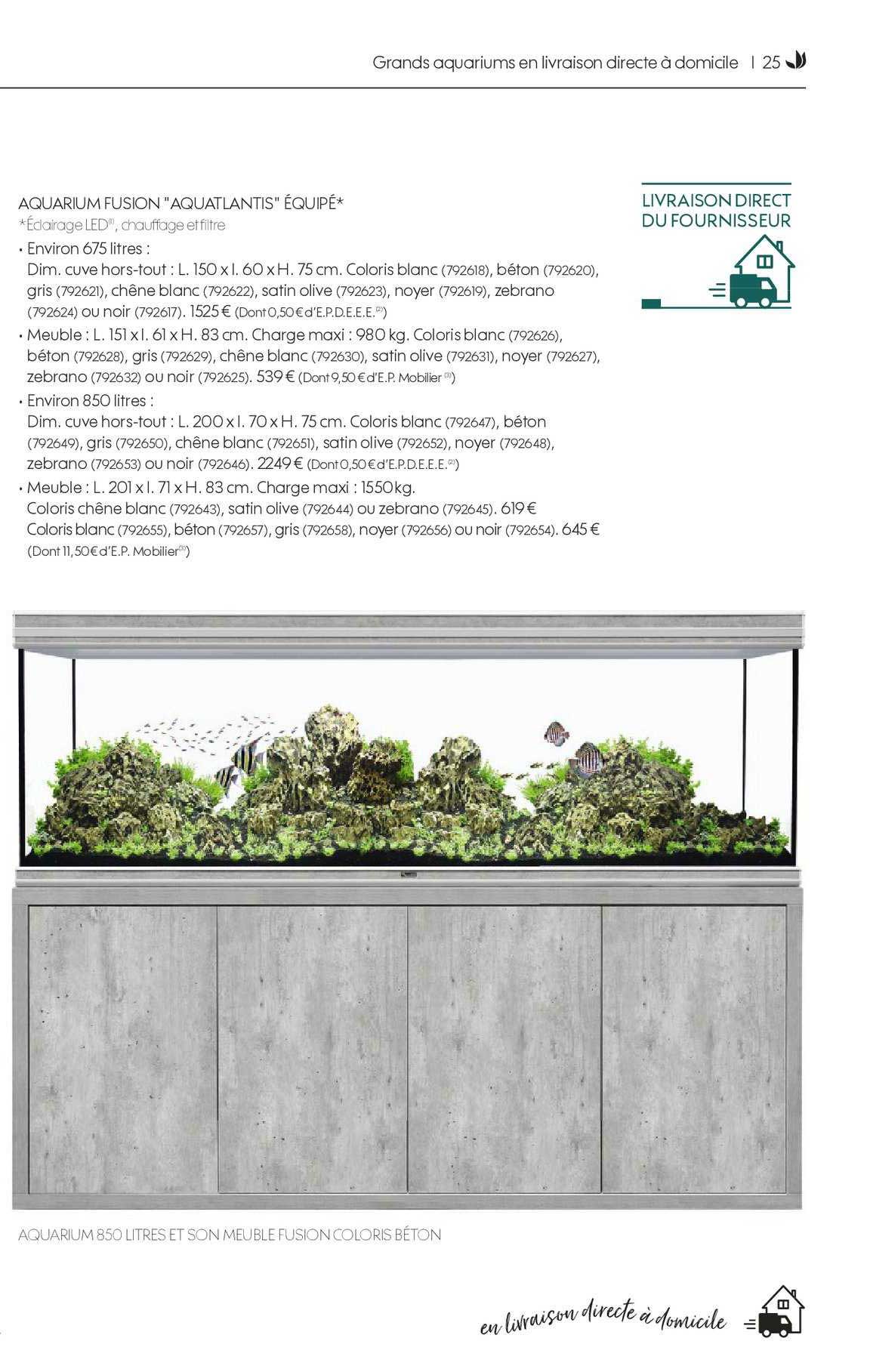 aquarium fusion aquatlantis équipé aquarium 850 litres et son meuble fusion coloris béton