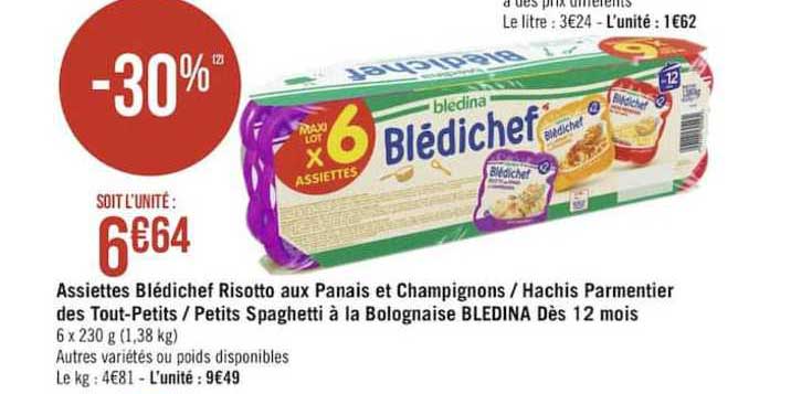 assiettes blédichef risotto aux panais et chamignons - hachis parmentier des tout-petits - petits spaghetti à la bolognaise bledina dès 12 mois