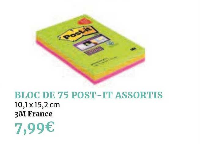 bloc de 75 post it assortis 3m france