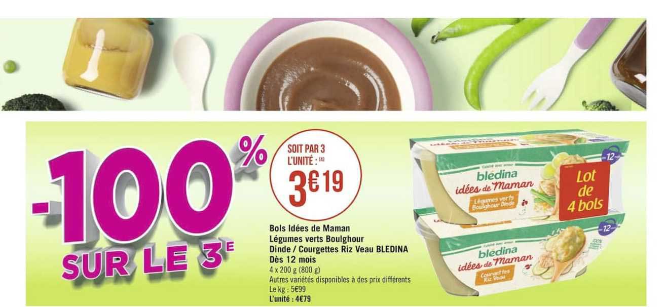 bols idées de maman légumes verts boulghour dinde - courgettes riz veau blédina dès 12 mois