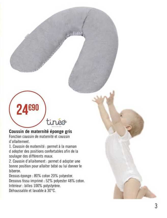 coussin de maternité éponge gris tinéo