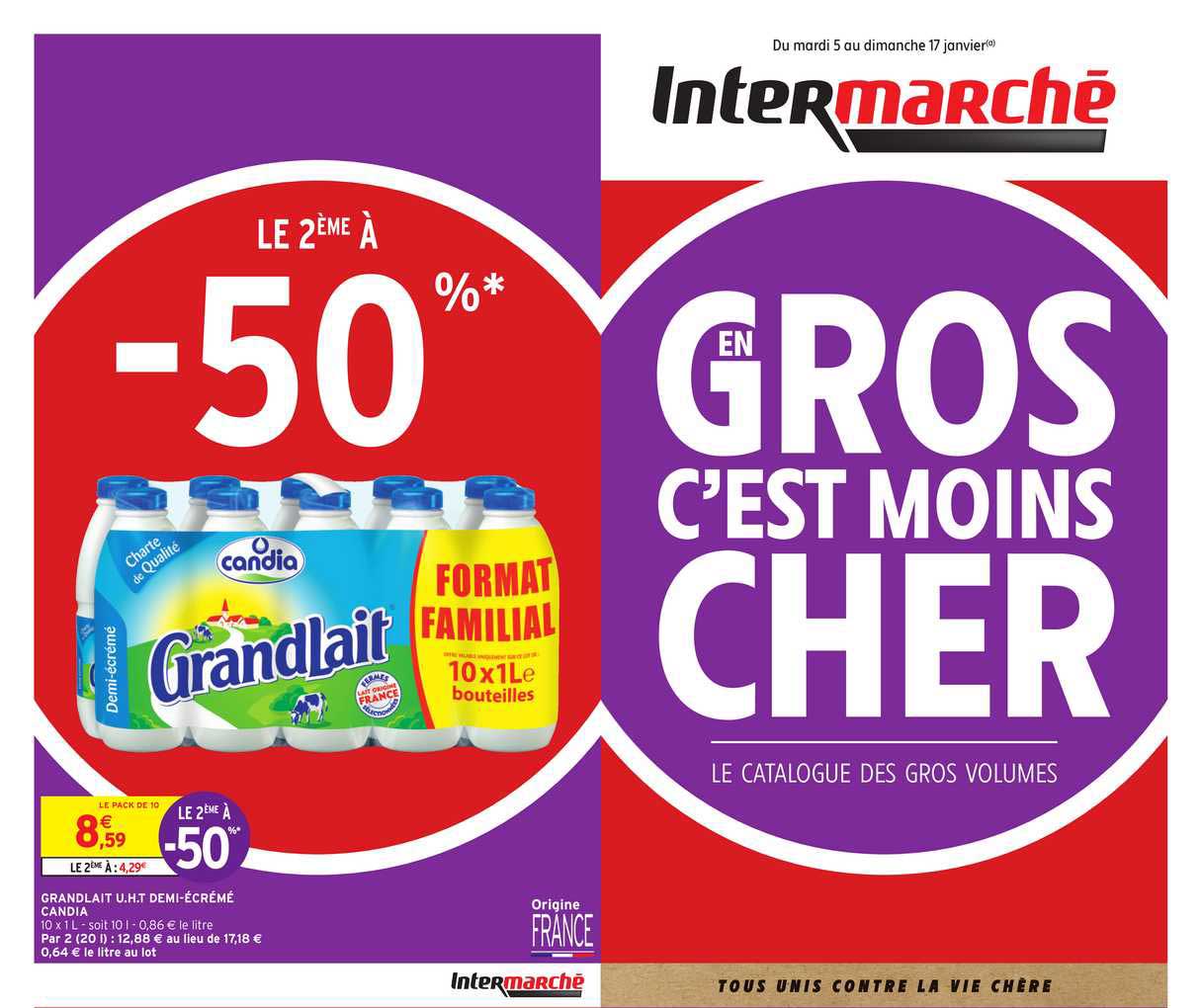 grandlait u.h.t. demi-écrémé candia