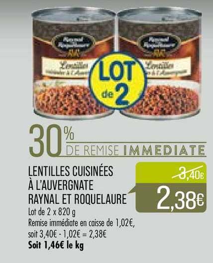 lentilles cuisinées à l'auvergnate raynal et roquelaure