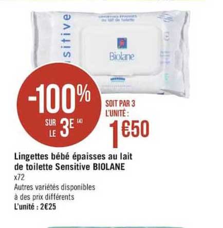 lingettes bébé épaisses au lait de toilette sensitive biolane