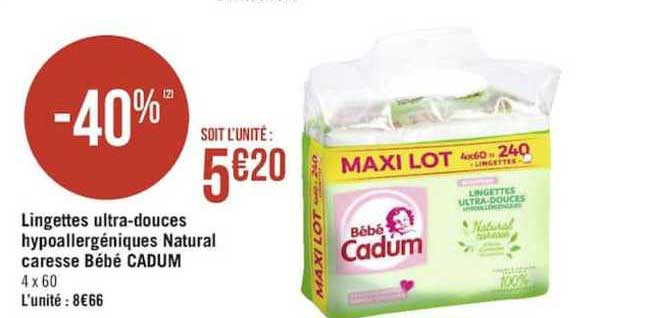 lingettes ultra-douces hypoallergéniques natural caresse bébé cadum