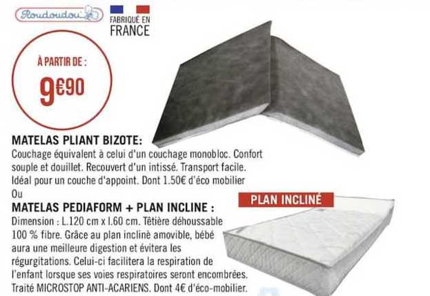 matelas pliant bizote, matelas pediaform + plan incliné