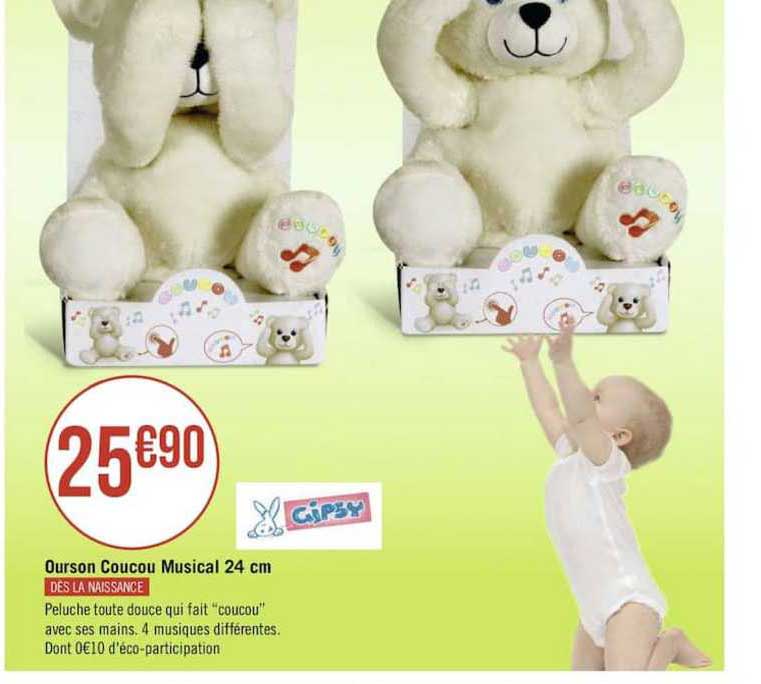 ourson coucou musical 24 cm gipsy