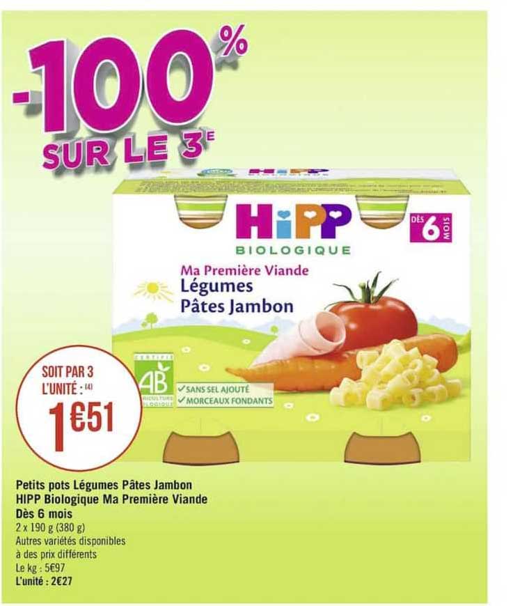 petits pots légumes pâtes jambon hipp biologique ma première viande dès 6 mois