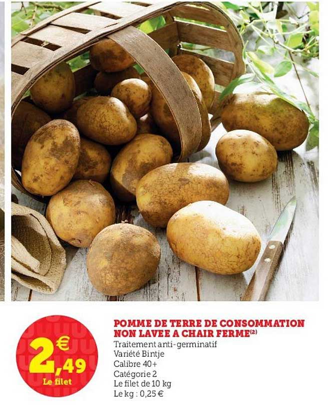 pomme de terre de consommation non lavée à chair ferme