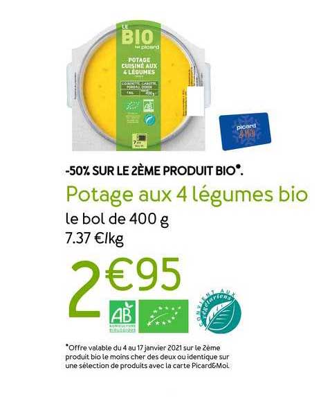 Potage Aux 4 Légumes Bio -50% Sur Le 2ème Produit