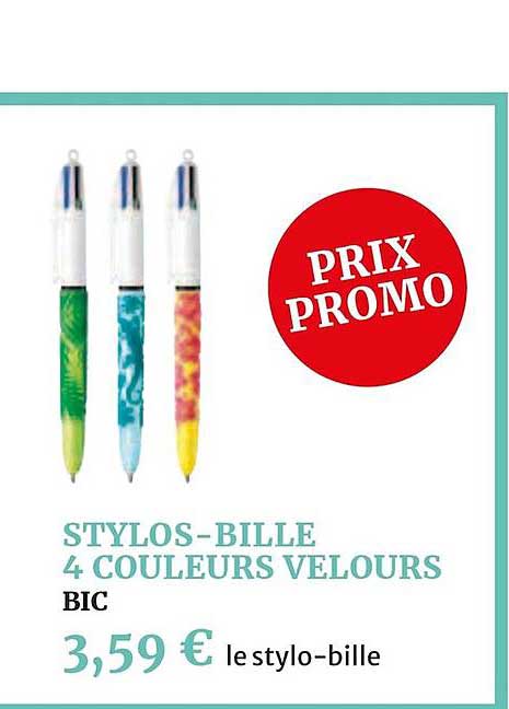 Stylos Bille 4 Couleurs Velours Bic