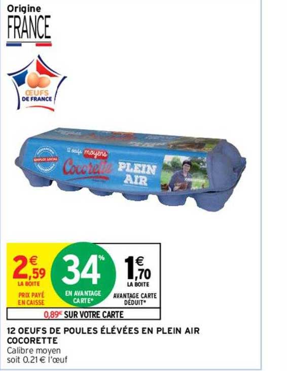 12 oeufs de poules élevées en plein air cocorette