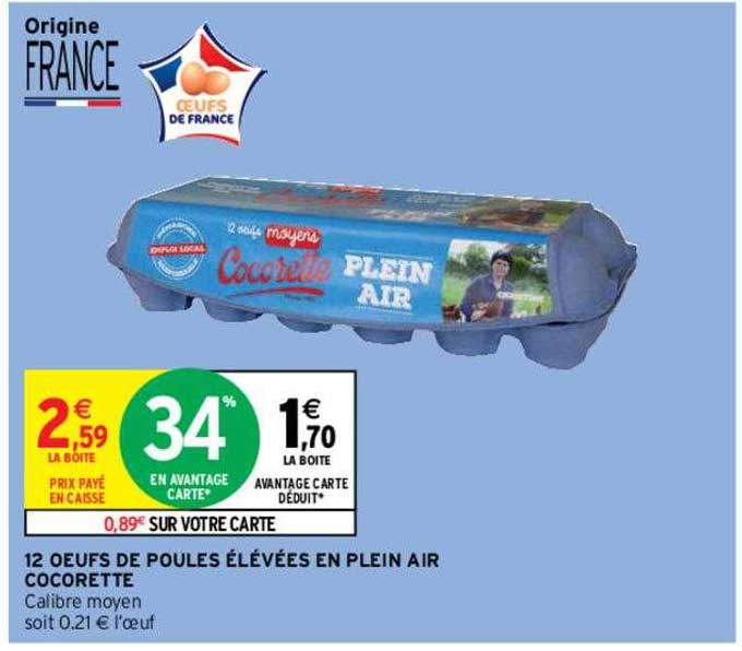 12 oeufs de poules élevées en plein air cocorette