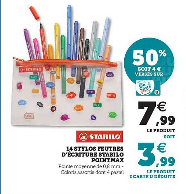 14 Stylos Feutres D'écriture Stabilo Pointmax