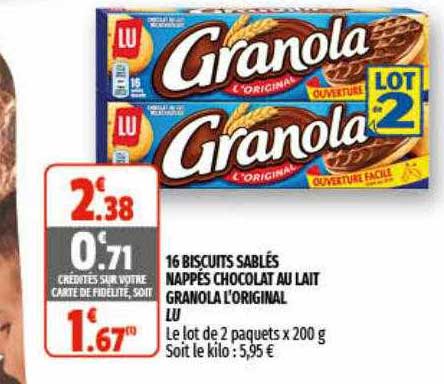 16 Biscuits Sablés Nappés Chocolat Au Lait Granola L'original Lu
