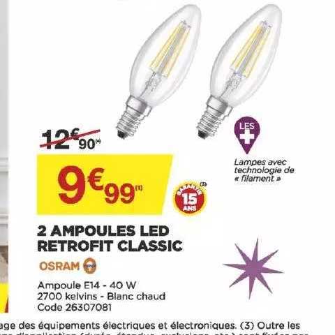 2 ampoules led retrofit classic osram