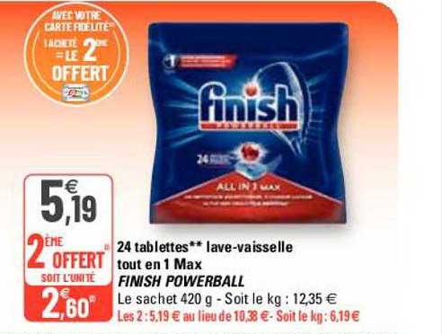 24 tablettes** lave-vaisselle tout en 1 max finish powerball