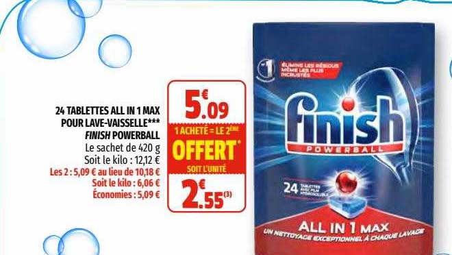 24 tablettes all in 1 max pour lave-vaisselle*** finish powerball