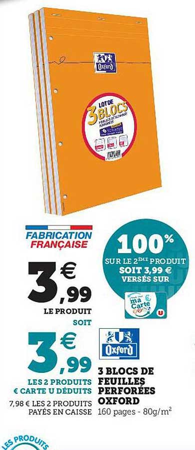 3 Blocs De Feuilles Perforées Oxford